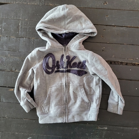 OshKosh Baby 24 Months Grey Jacket Full Zip Long Sleeve Hooded Girl Boy Logo - Picture 1 of 4